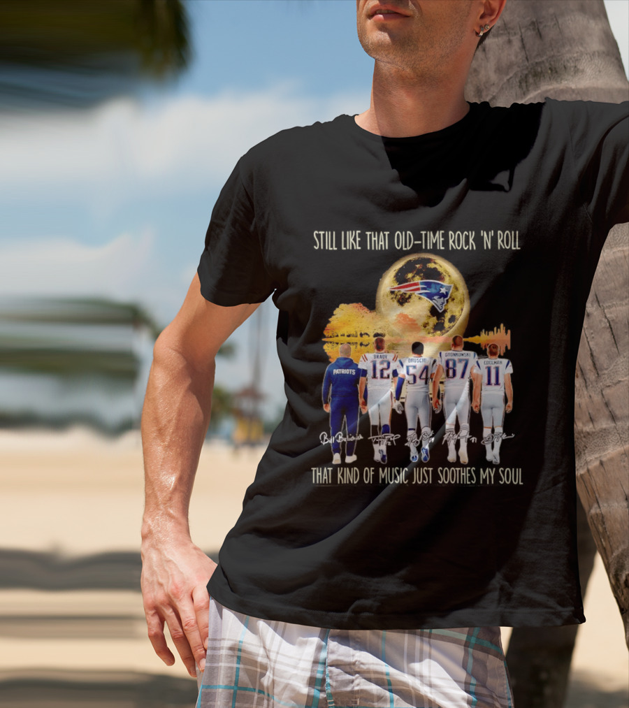 Patriots Brady Bruschi Gronkowski Edelman Old Time Rock 'n' Roll Moon T-Shirt