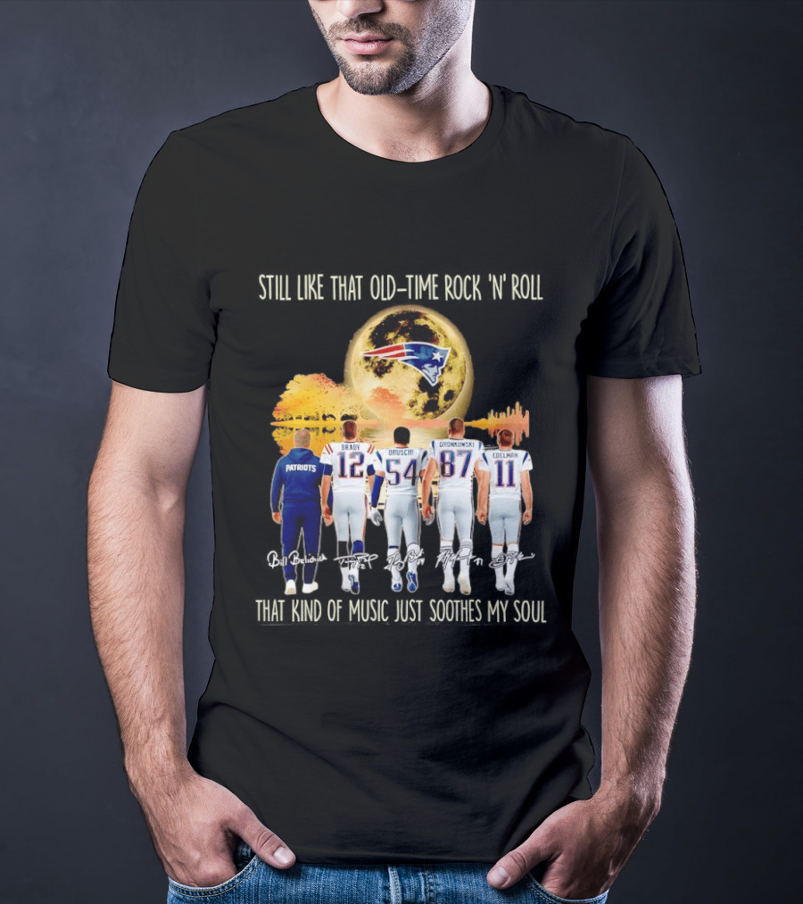 Patriots Brady Bruschi Gronkowski Edelman Old Time Rock 'n' Roll Moon T-Shirt