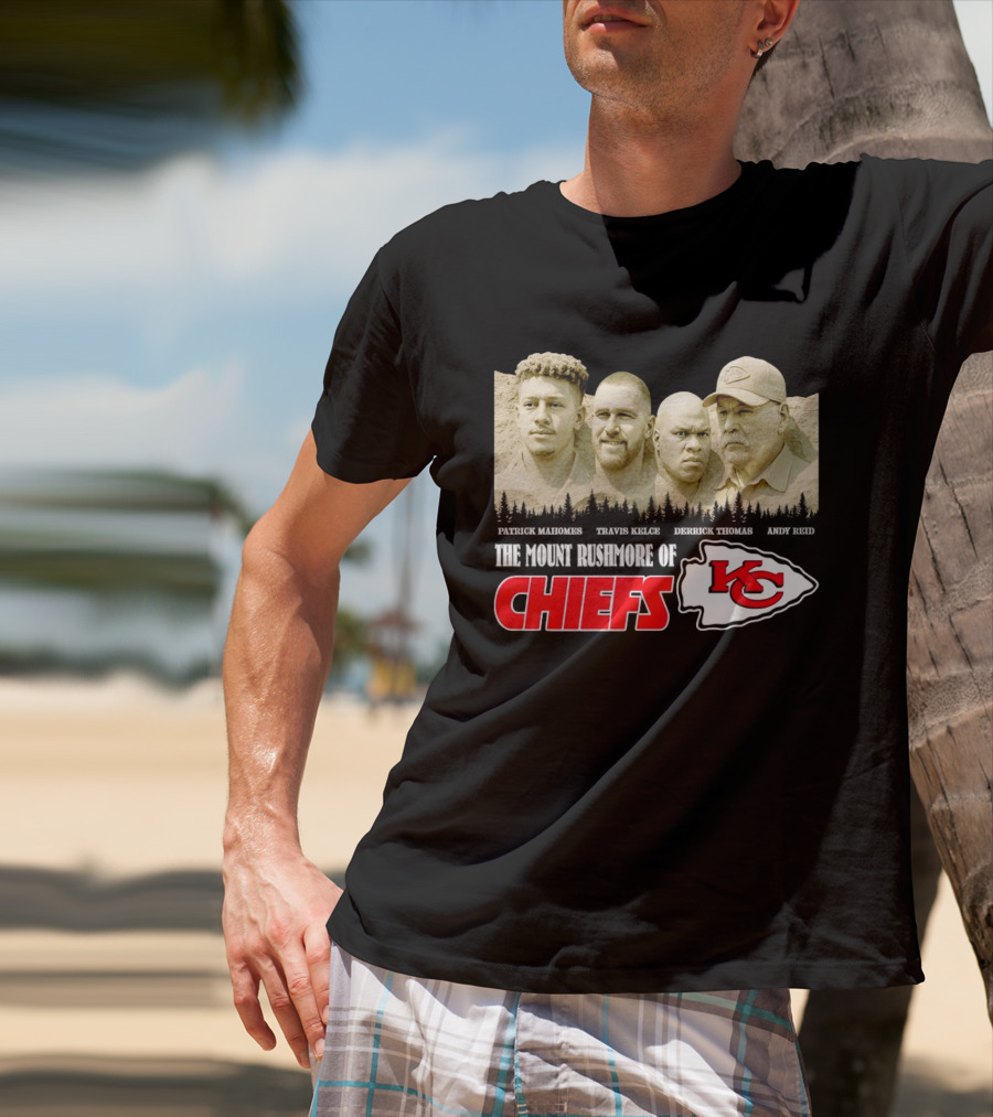 Patrick Mahomes Travis Kelce Derrick Thomas Andy Reid Kansas City Chiefs Mount Rushmore T-Shirt