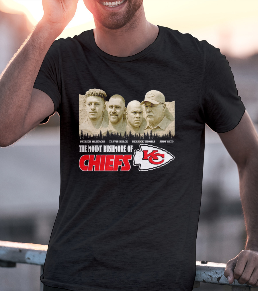Patrick Mahomes Travis Kelce Derrick Thomas Andy Reid Kansas City Chiefs Mount Rushmore T-Shirt