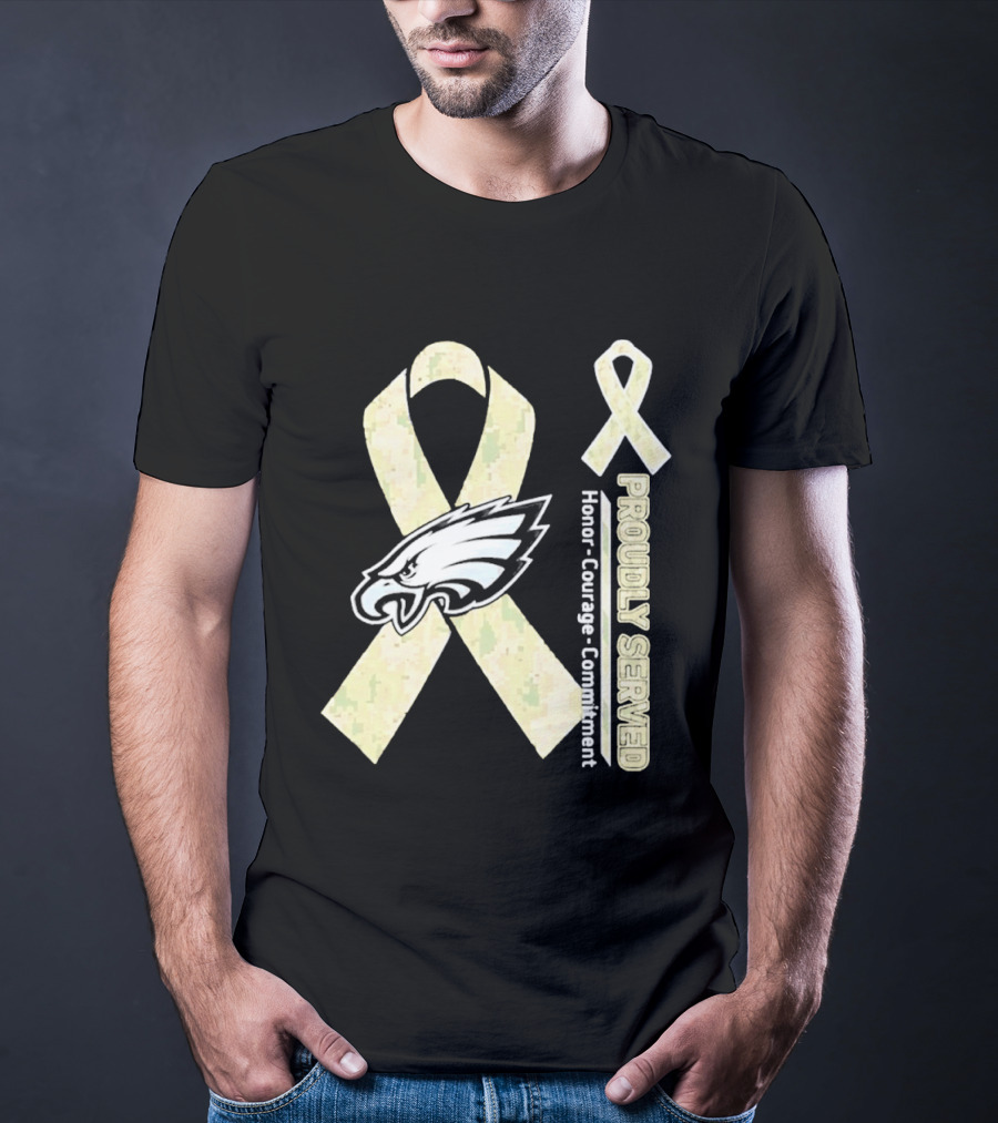 Philadelphia Eagles Proudly Served Camo Ribbon Honor Courage Commitment T-Shirt