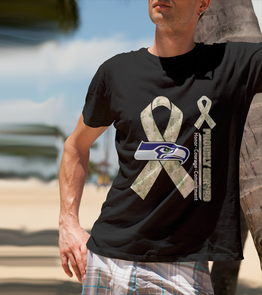 Seattle Seahawks Military Appreciation Proudly Served Honor Courage Commitment Ribbon T-Shirt