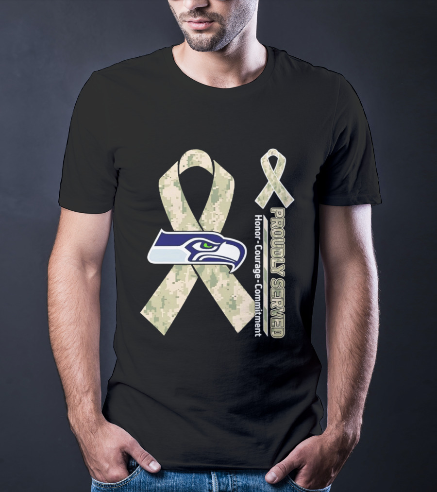 Seattle Seahawks Military Appreciation Proudly Served Honor Courage Commitment Ribbon T-Shirt