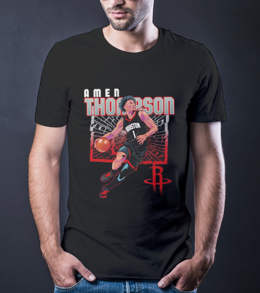 Amen Thompson 1 Houston Rockets Basketball Player Action T-Shirt