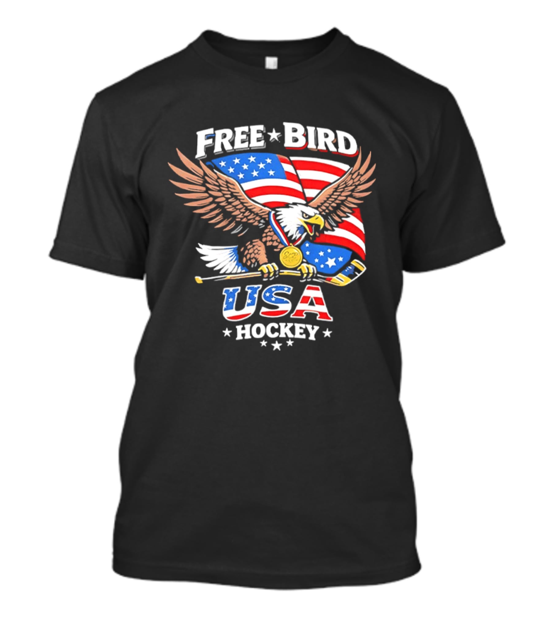 Free Bird USA Hockey Gold Medal American Eagle Iconic Sports Spirit T-Shirt