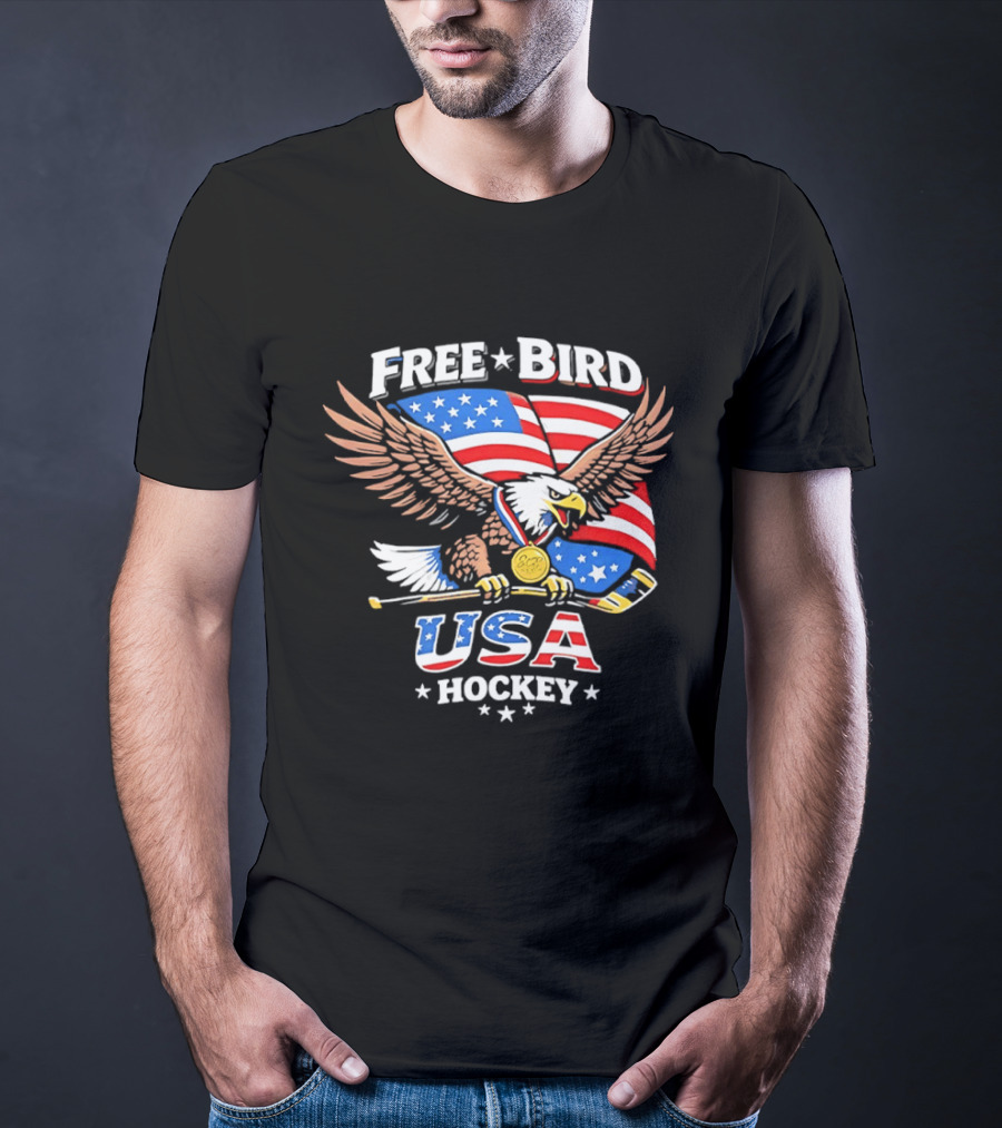 Free Bird USA Hockey Gold Medal American Eagle Iconic Sports Spirit T-Shirt