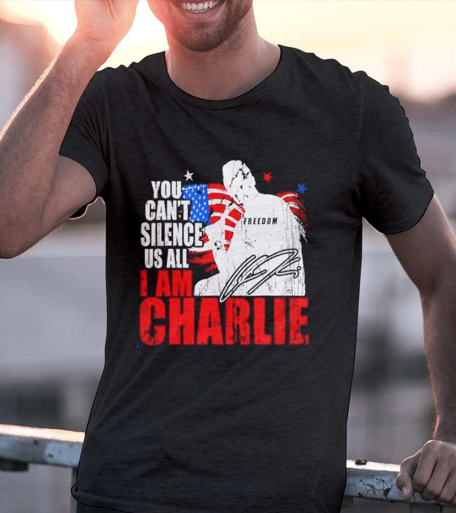 You Can't Silence Us All I Am Charlie Kirk Freedom USA Flag T-Shirt