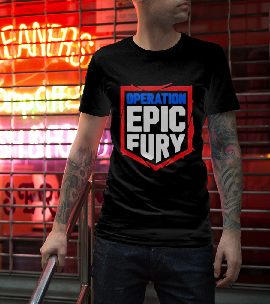 Operation Epic Fury Bold Patriotic Text Shield T-Shirt