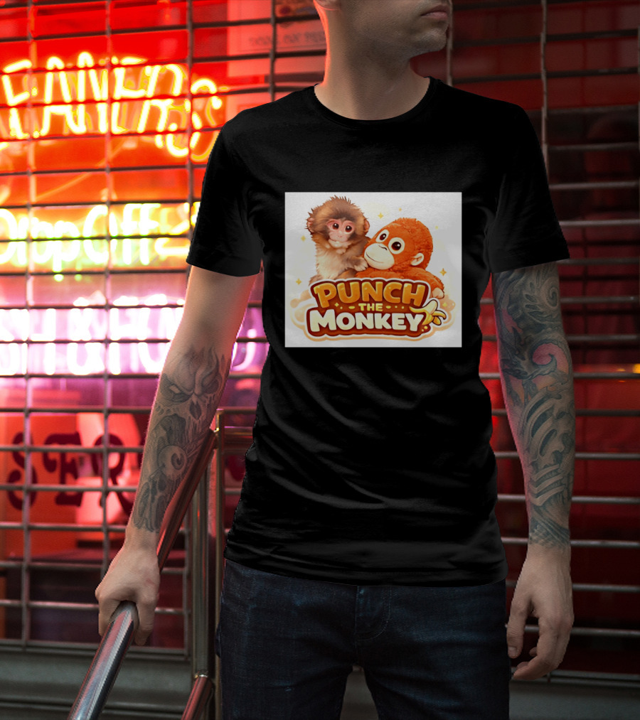 Punch The Monkey Hugging Stuffed Toy Monkey T-Shirt