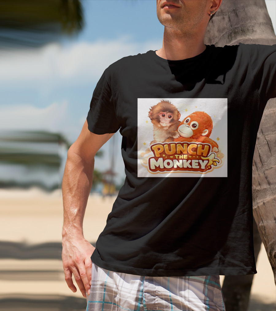 Punch The Monkey Hugging Stuffed Toy Monkey T-Shirt