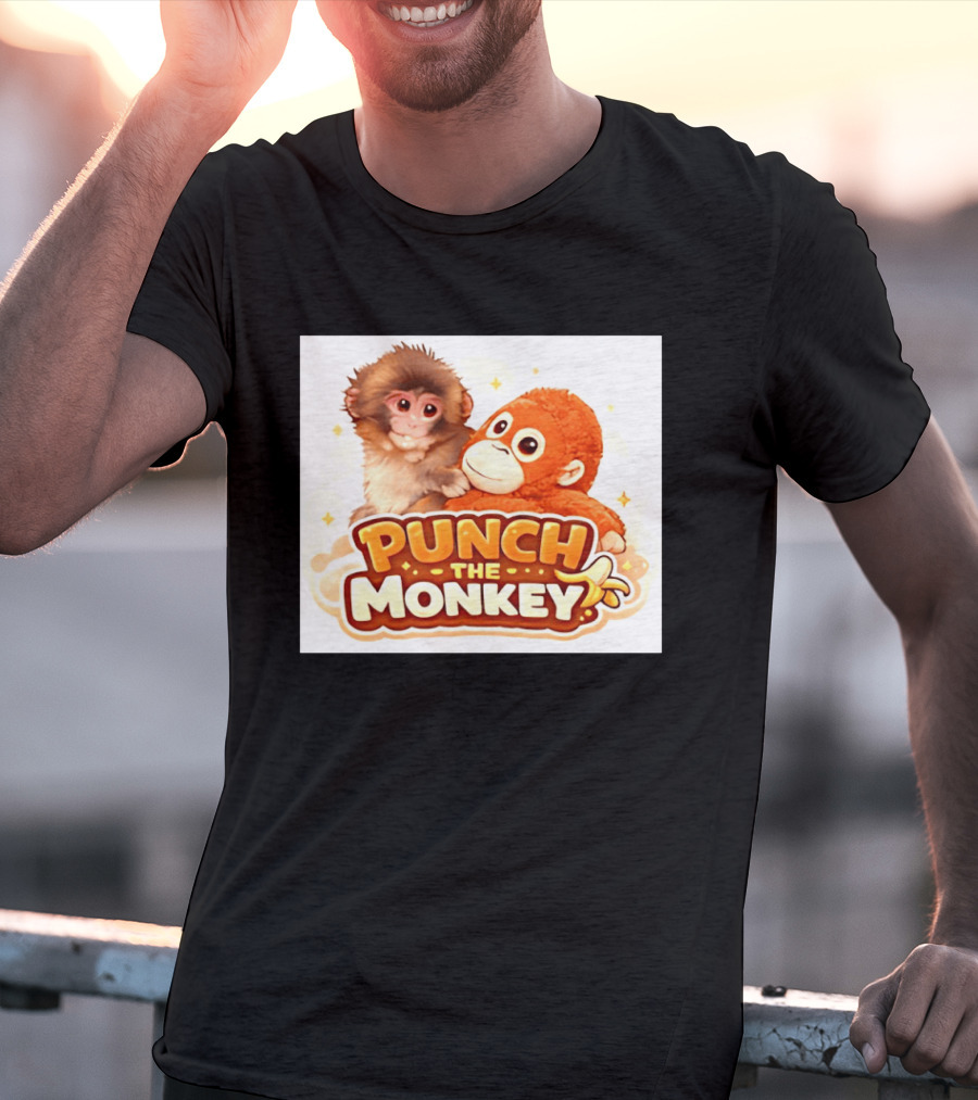 Punch The Monkey Hugging Stuffed Toy Monkey T-Shirt