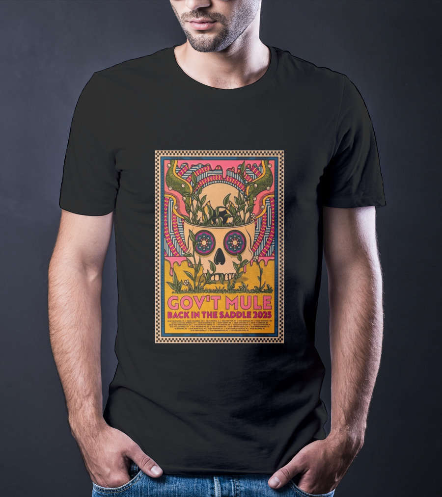 Gov't Mule 2025 Skull And Antlers Floral Concert T-Shirt