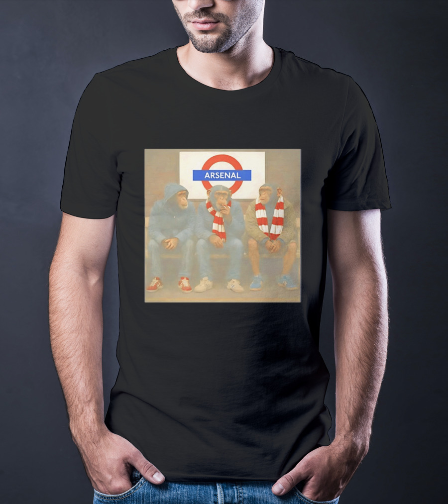 Arsenal Fans Chimpanzee Trio In London Underground Setting T-Shirt