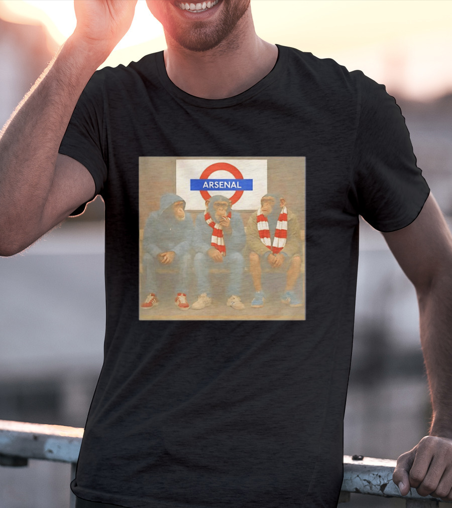 Arsenal Fans Chimpanzee Trio In London Underground Setting T-Shirt