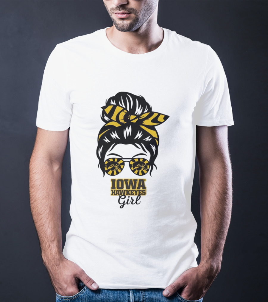 Iowa Hawkeyes Girl Sunglasses Messy Bun Headband T-Shirt