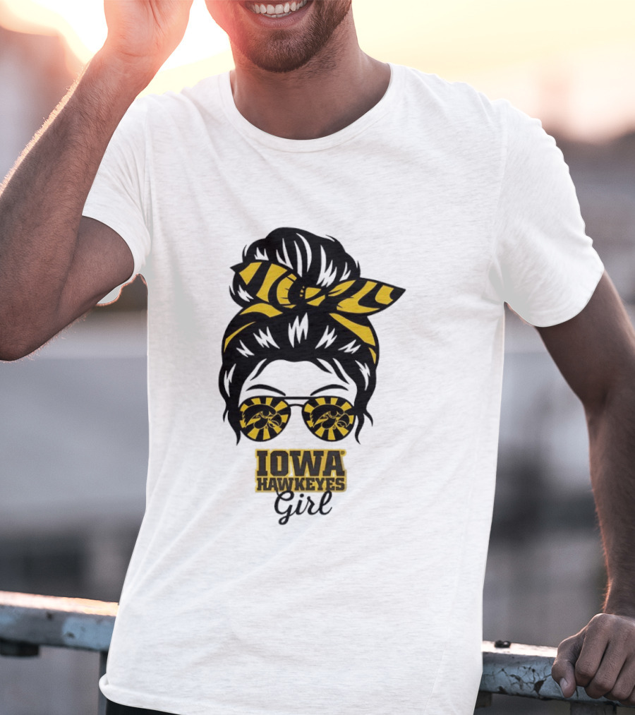 Iowa Hawkeyes Girl Sunglasses Messy Bun Headband T-Shirt