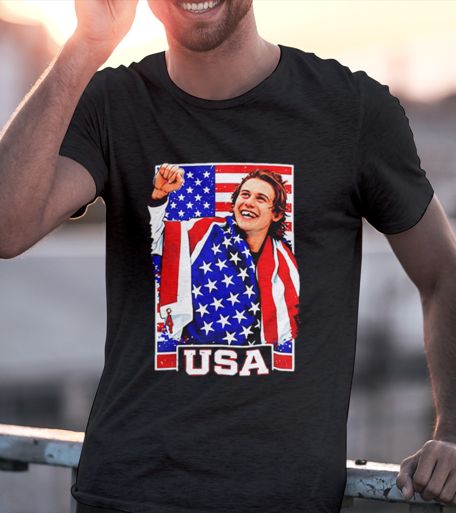 USA Flag Jack Hughes Olympic Hockey 2026 Golden Goal Celebration T-Shirt