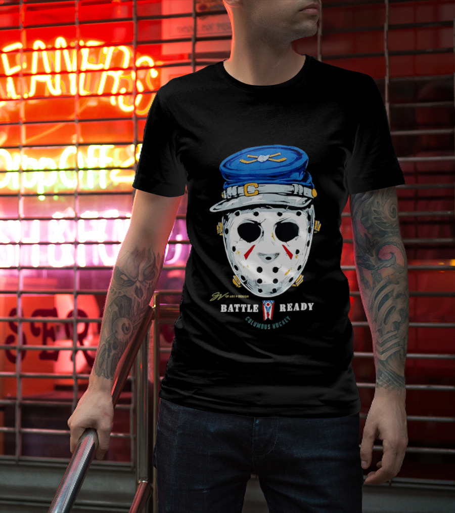 Jason Voorhees Blue Jackets Columbus Hockey Crossover Battle Ready Mask T-Shirt