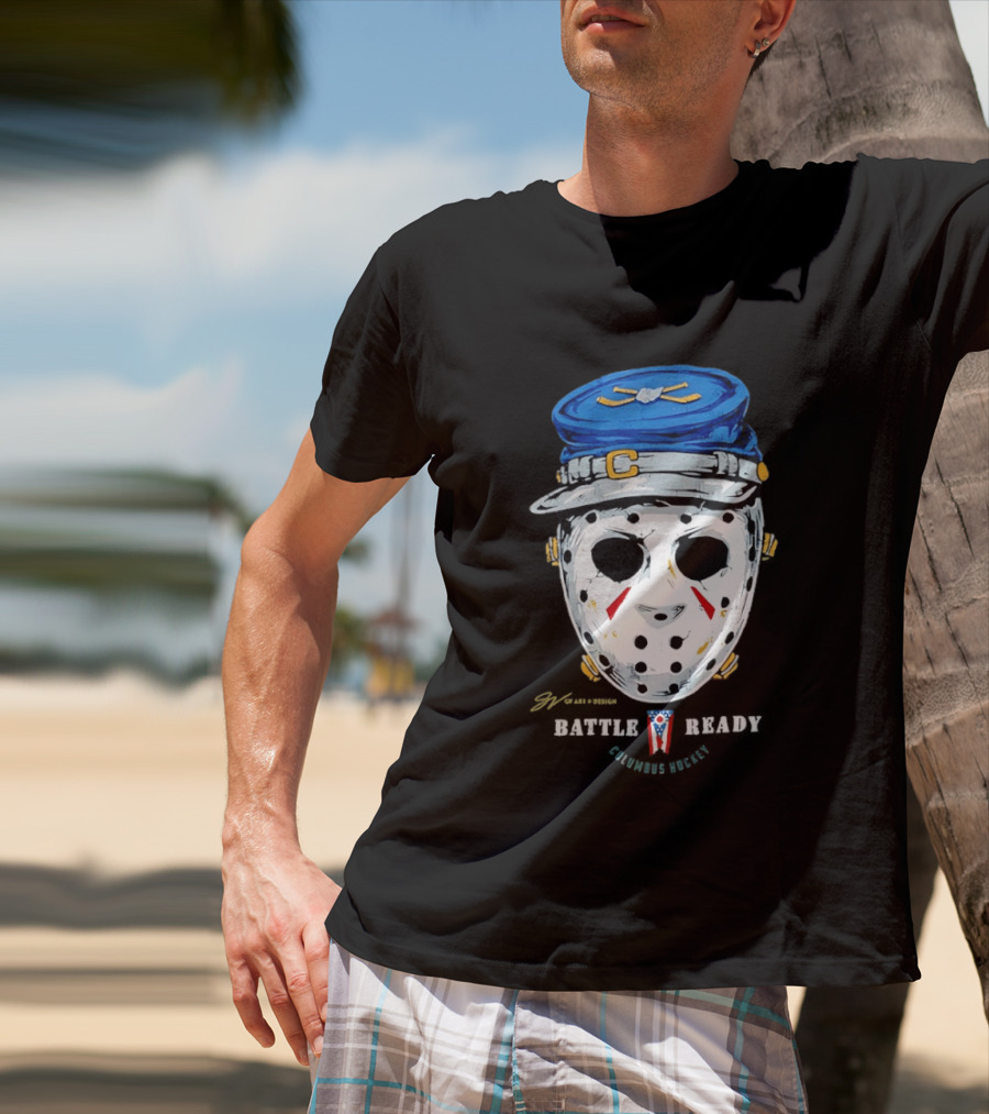 Jason Voorhees Blue Jackets Columbus Hockey Crossover Battle Ready Mask T-Shirt