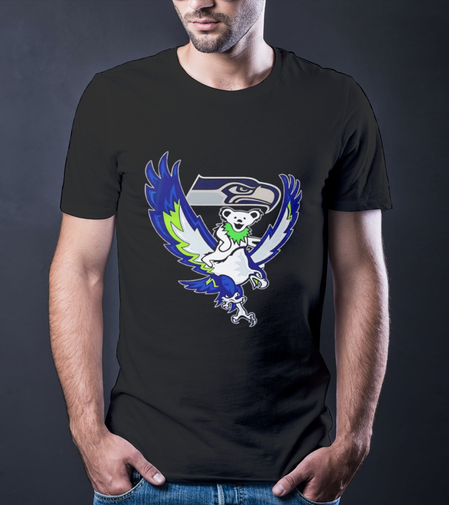Seattle Seahawks Grateful Dead Bear Riding Seahawk Wings T-Shirt