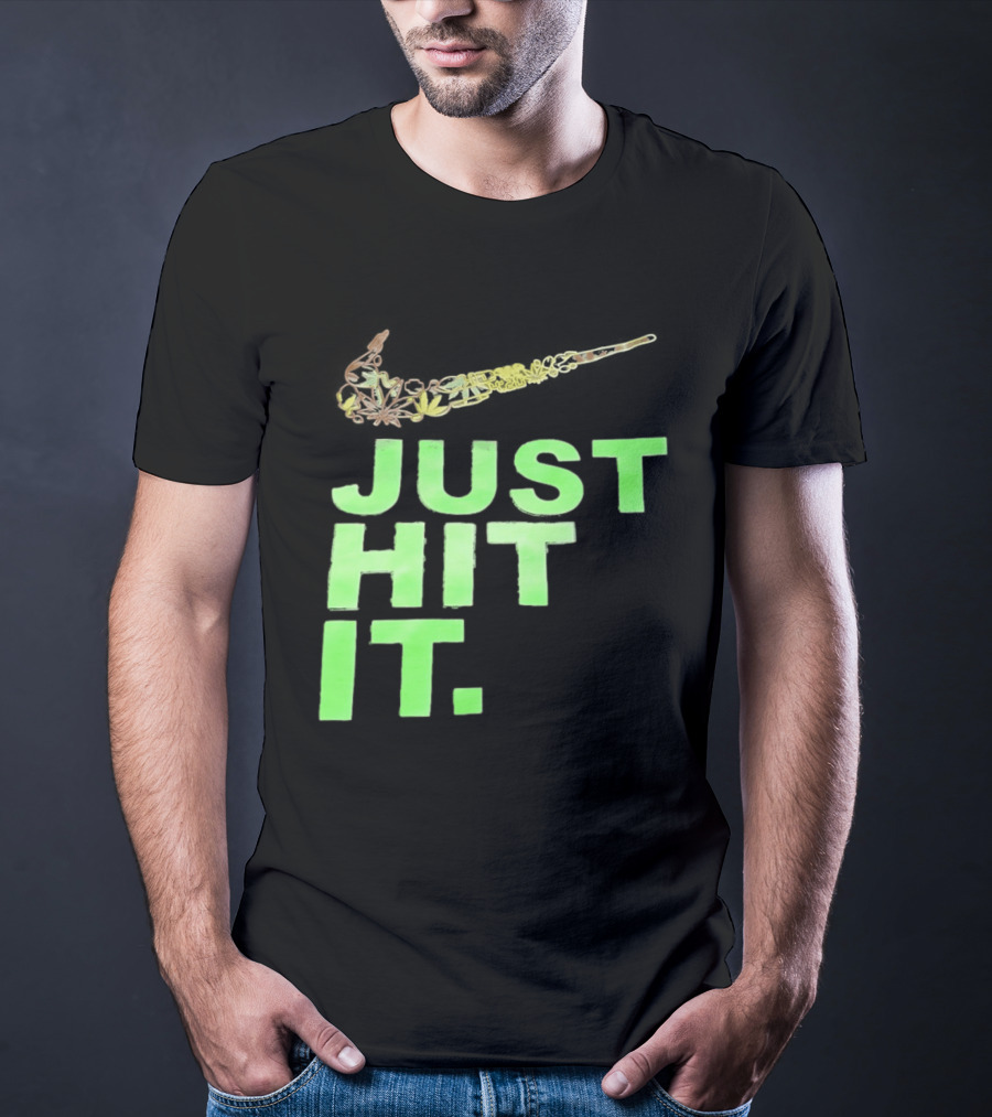 Just Hit It Classic Swoosh Flaming Bat Baseball T-Shirt