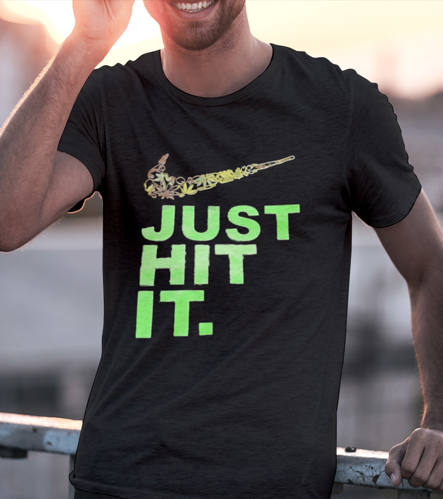 Just Hit It Classic Swoosh Flaming Bat Baseball T-Shirt
