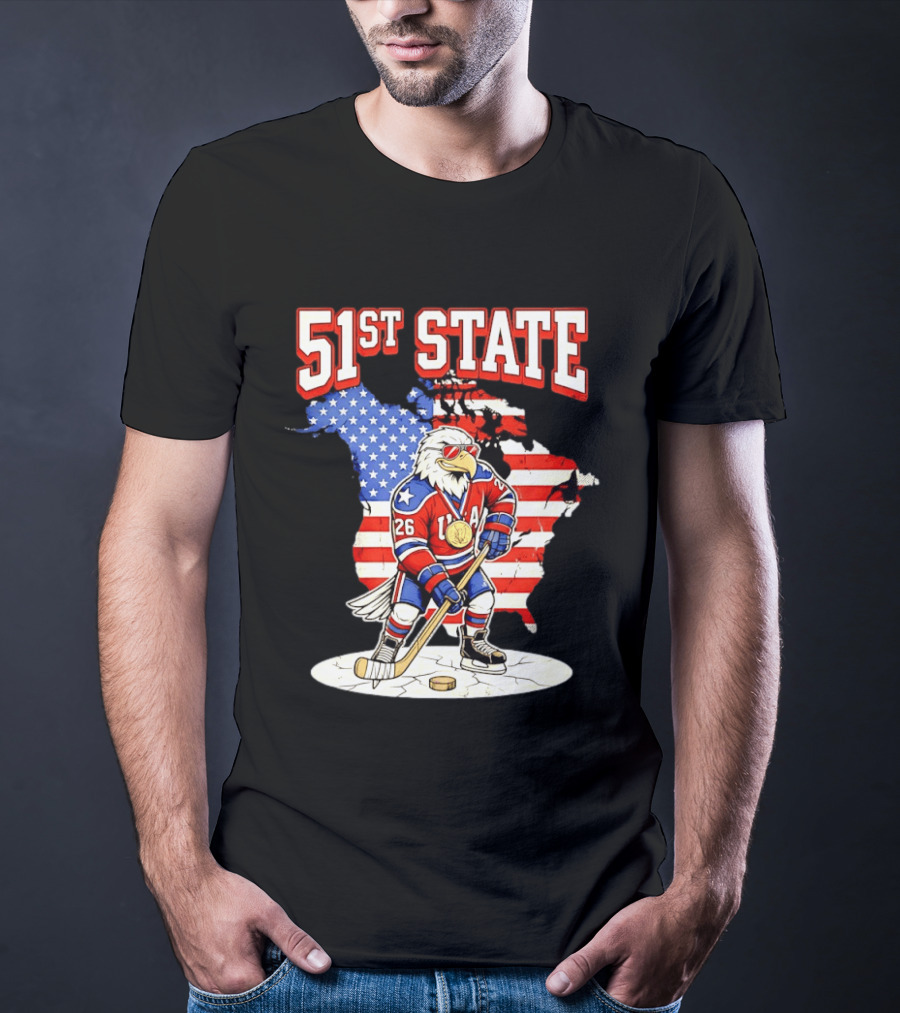 USA Team 51st State Hockey Eagle 26 Gold Medal T-Shirt