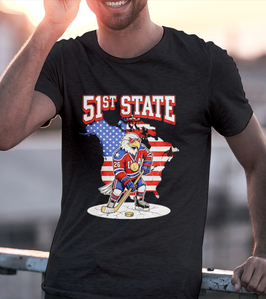 USA Team 51st State Hockey Eagle 26 Gold Medal T-Shirt