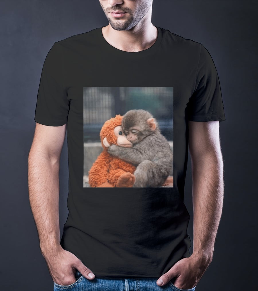 Punch Monkey Cute Baby Monkey Hugging Stuffed Toy T-Shirt