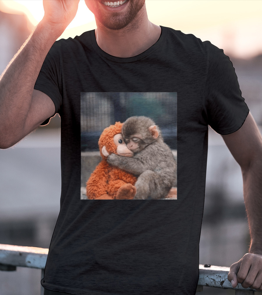 Punch Monkey Cute Baby Monkey Hugging Stuffed Toy T-Shirt