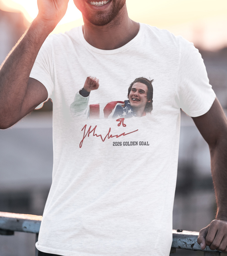 Jack Hughes USA Flag 2026 Golden Goal Celebration T-Shirt
