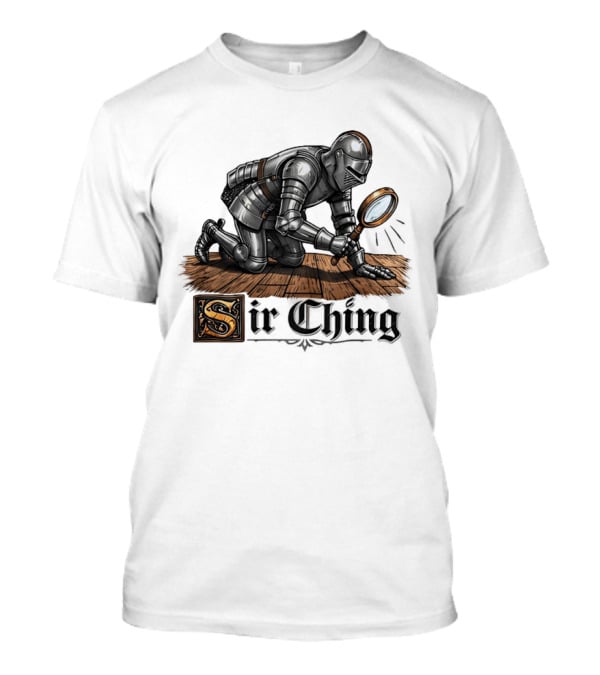 Sir Ching Medieval Knight With Magnifying Glass On Wooden Floor T-Shirt