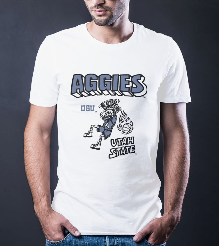 Utah State Aggies Skeleton USU Basketball Dunk T-Shirt