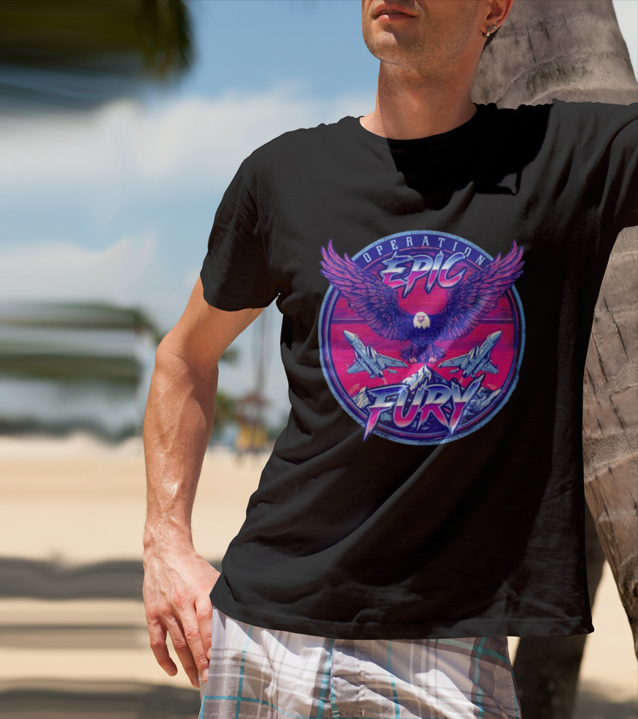 Operation Epic Fury Eagle Fighter Jets Mountain Circle T-Shirt