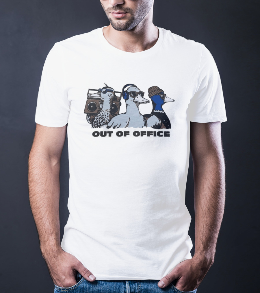 Out Of Office Ducks With Boom Box Headphones Beanie Sunglasses T-Shirt