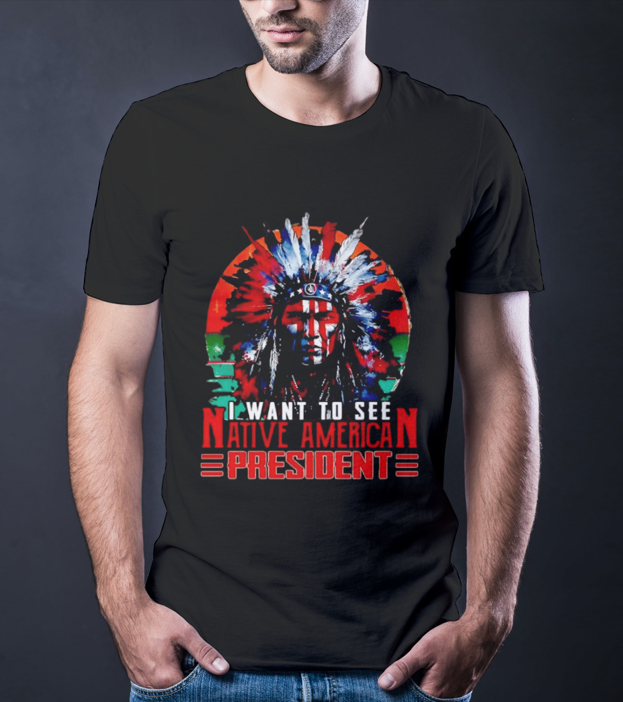 Native American President Bold Statement Feathers Headdress Vision T-Shirt