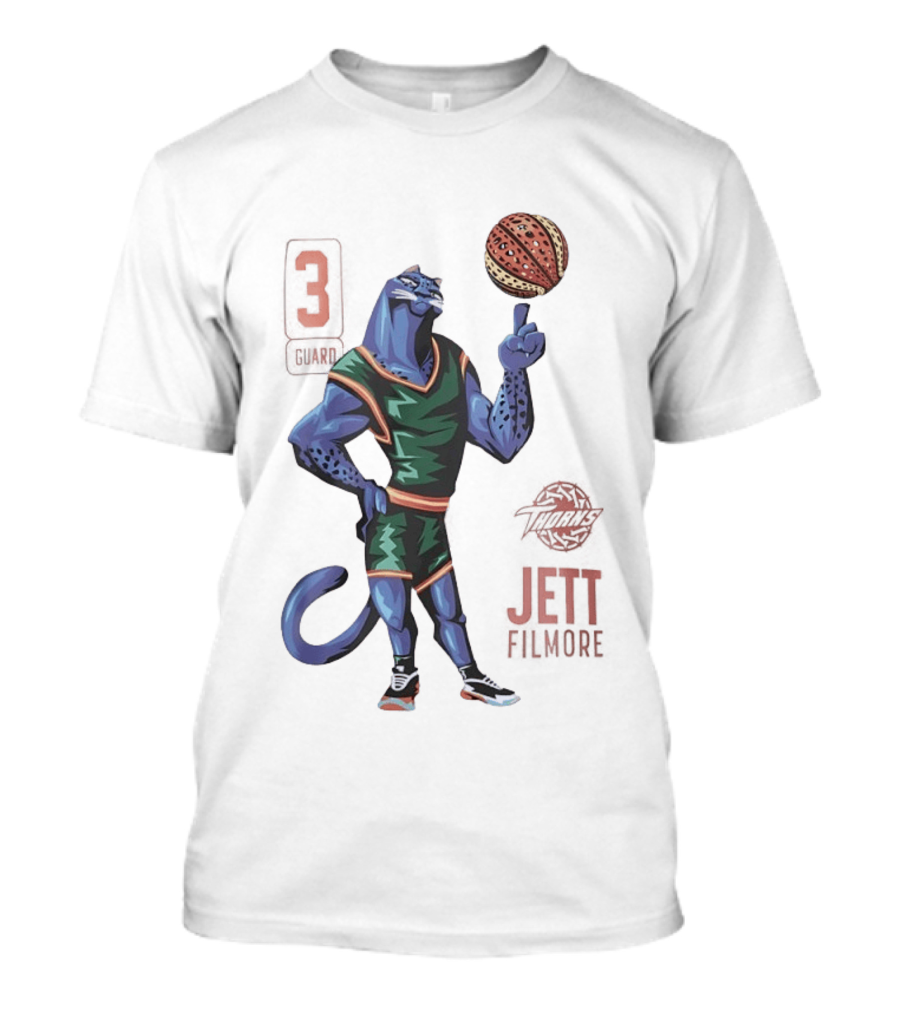 Jett Fillmore Thorns Basketball Blue Panther Character With Number 3 T-Shirt