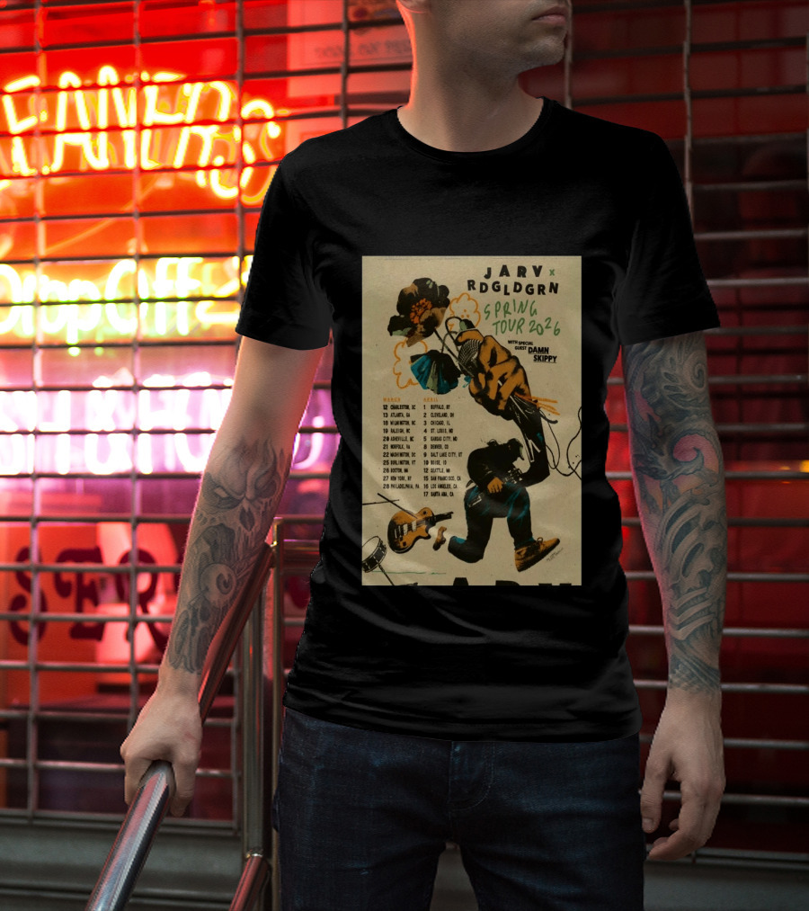 JARV RDGLDGRN Spring Tour 2026 With Guest Damn Skippy Tour Dates T-Shirt