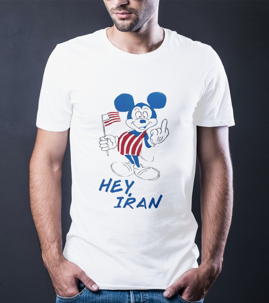 Mickey Mouse Hey Iran Middle Finger USA Flag T-Shirt