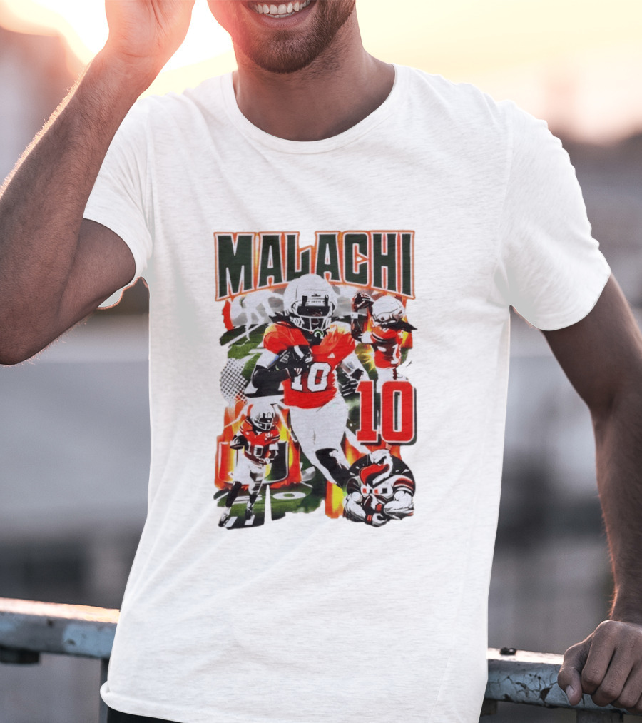 Malachi 10 Miami Hurricanes Football Player Action Collage T-Shirt