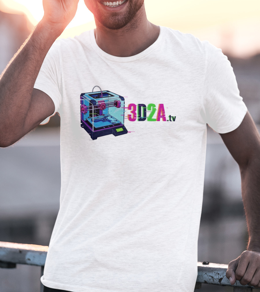 3DZA TV 3D Printer Neon Glitch Aesthetic T-Shirt
