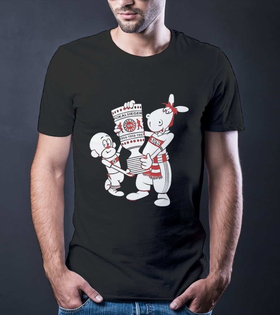 VfB Pokal Affle Und Pferdle Cartoon Celebrating Trophy T-Shirt