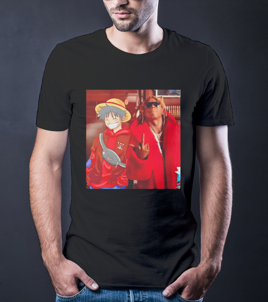 Lil Gum Monkey D. Luffy And Rapper Red Coat Outfit Fusion T-Shirt