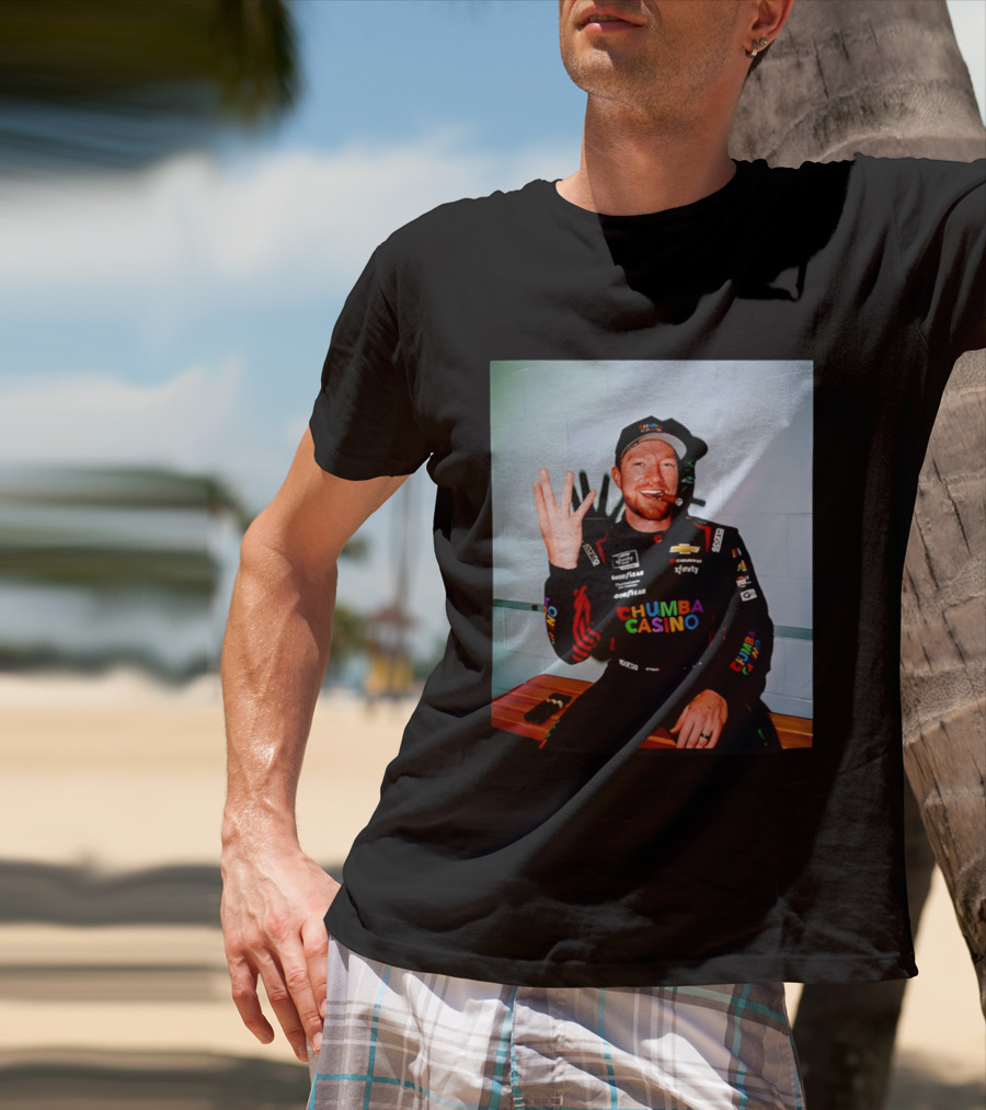 Tyler Reddick Three Peat Chumba Casino Racing Suit And Cigar Celebration T-Shirt
