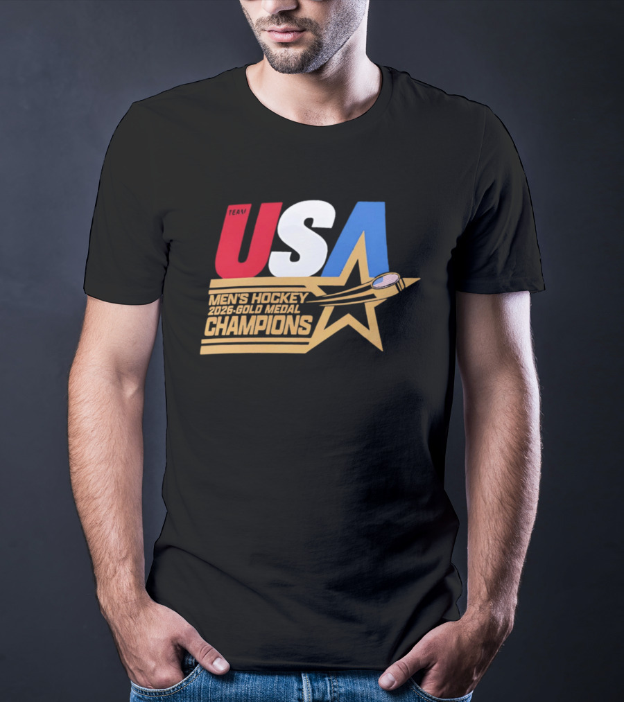USA Men's Hockey 2026 Gold Medal Champions Star T-Shirt