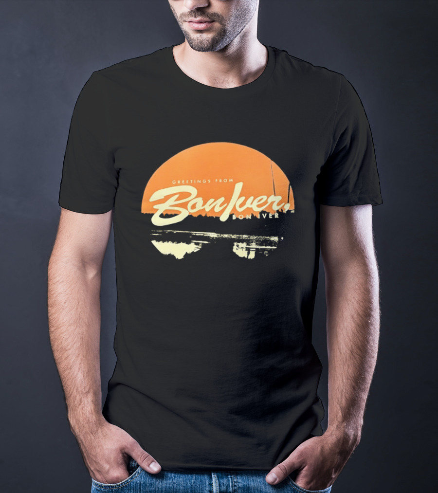 Greetings From Bon Iver Boniver Text Semi Circle Orange T-Shirt
