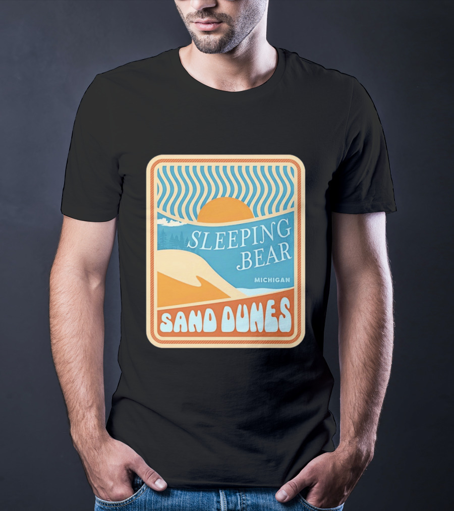 Sleeping Bear Michigan Sand Dunes Retro Sunset Scenic T-Shirt