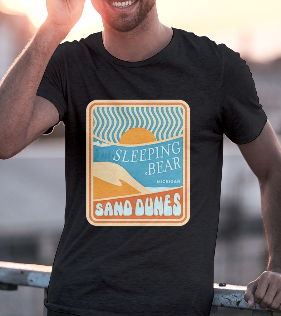 Sleeping Bear Michigan Sand Dunes Retro Sunset Scenic T-Shirt