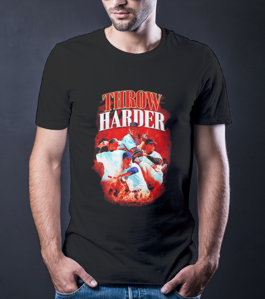 Throw Harder Baseball Players With Fire T-Shirt