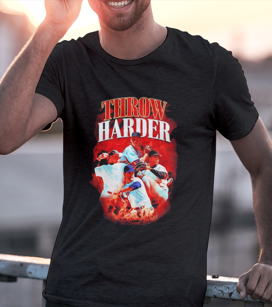 Throw Harder Baseball Players With Fire T-Shirt